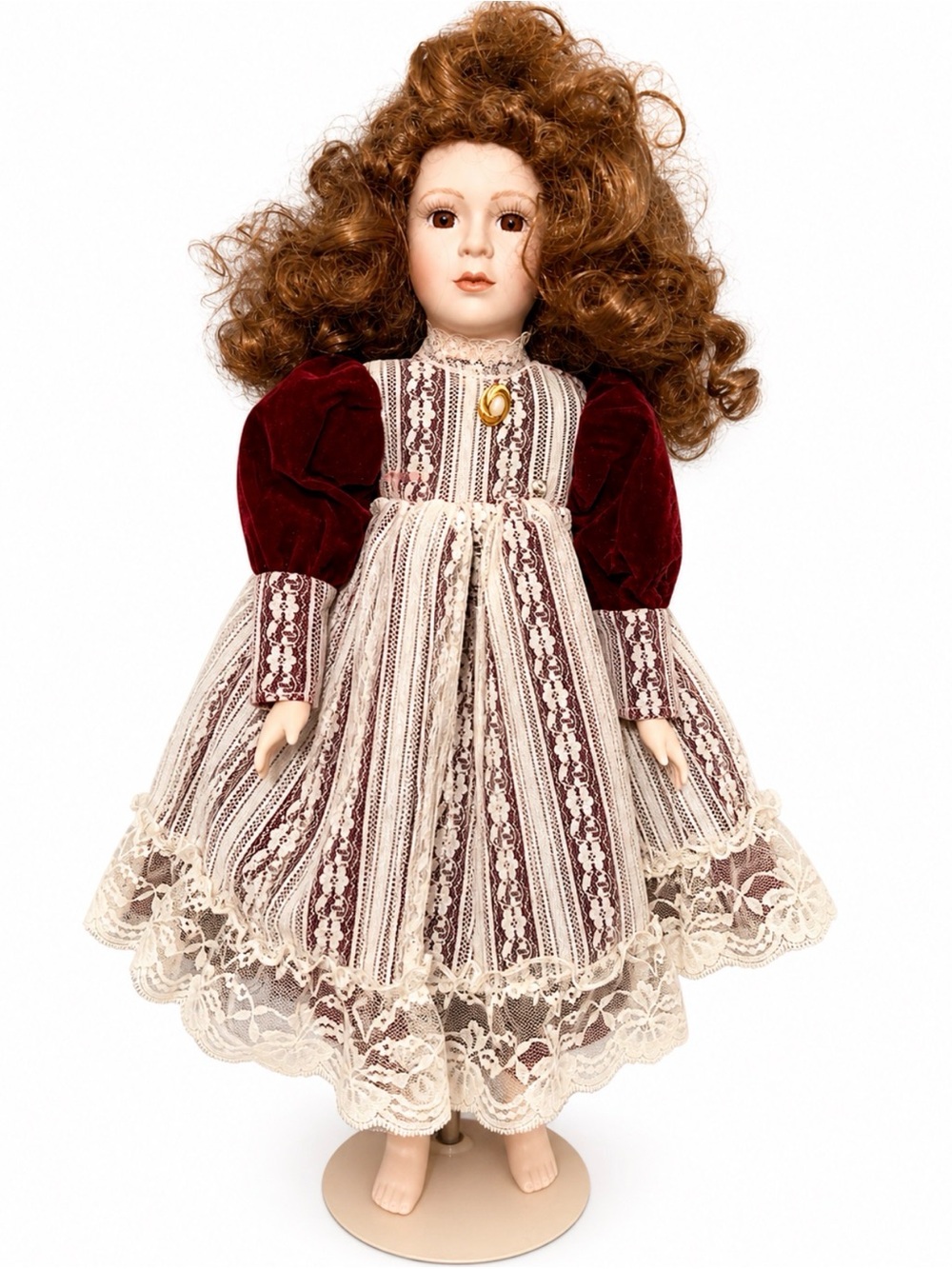 Vintage Porcelain Doll Limited Edition #723/3500 Victorian Lace Dress Red Velvet
